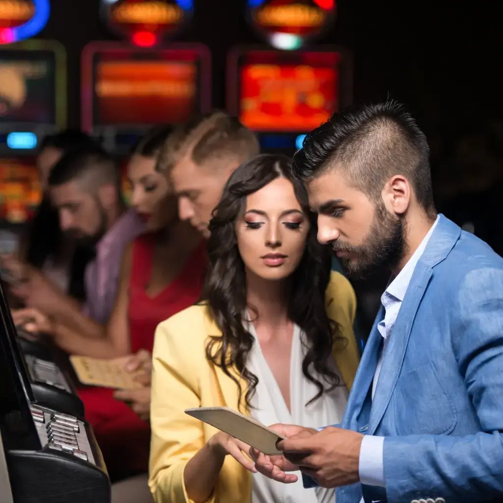 People playing on slot machines