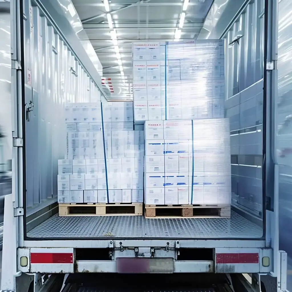 Pallets of temperature-sensitive goods in a refrigerated truck