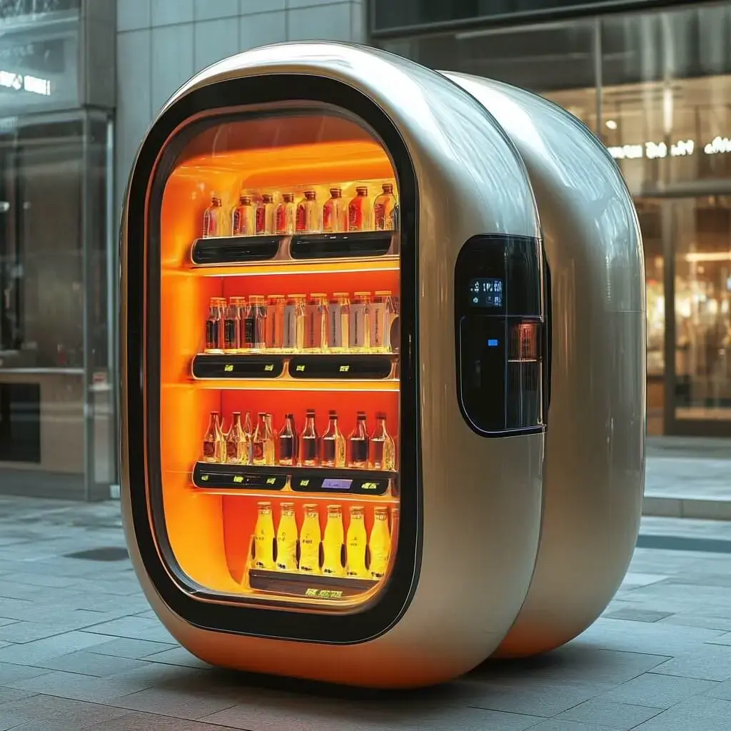 Modern Vending Machine near modern building